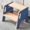 WINGYZ Toddler Step Stool, 3-Height Adjustable Wooden Stool for Kids, FSC & ASTM Birch Marine Plywood, 200lb Capacity, Bathroom Sink Independence, Kitchen Potty Training, Dark Blue