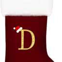 20 Inches Monogram Christmas Stockings Red Velvet with White Super Soft Plush Cuff Embroidered Stocking Classic Personalized Stocking Decoration for Family Holiday Season Decor(Letter D)