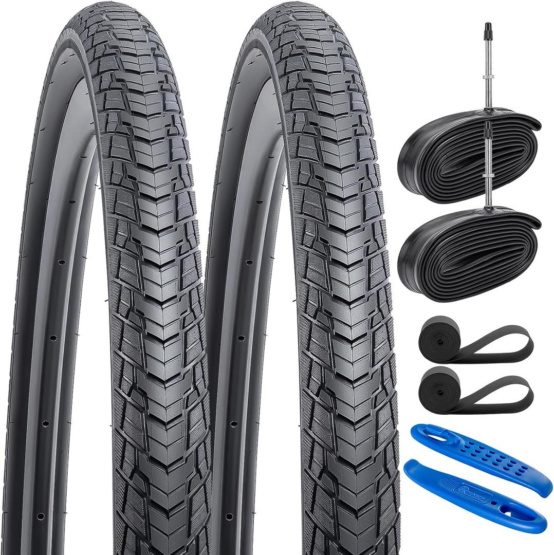 YUNSCM 2-PCS 700C Bike Tires 700x32C/32-622 and 700C Heavy Duty Bike Tubes Presta Valve Compatible with 700x30C 700x31C 700x32C 700x33C 700x34C Bike Bicycle Tires and Tubes (Black)
