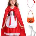 Little Red Riding Hood Costume for Girls Kids Halloween Fairytail Storybook Character Cosplay Dress Hooded Cloak 13-14 Years