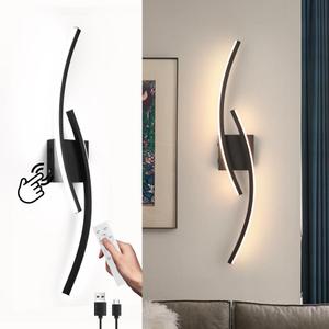 15000mAh Battery Operated Wall Sconce,Black Wall Sconces with Remote Control,3000K-6000K Modern LED Wireless Wall Light for Living Room, Hallway, Bedroom, 39.3 Inch, Rechargeable,1pack