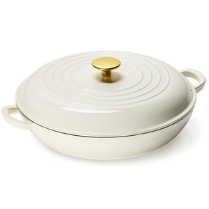 CAROTE 3.4QT Enameled Cast Iron Braiser Pan, Shallow Dutch Oven Casserole Skillets, Non-Toxic Cast Iron Pot with Lid for Grilling, Searing, Baking, Dual Handles, All Stovetop Compatible, White