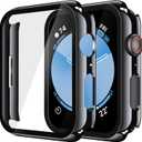Misxi 2 Pack Tempered Glass Case Compatible for Apple Watch SE 3 (2025) SE 2 SE Series 6 Series 5 Series 4 44mm, Hard PC Screen Protector Overall Protection Cover for iWatch, Jet Black