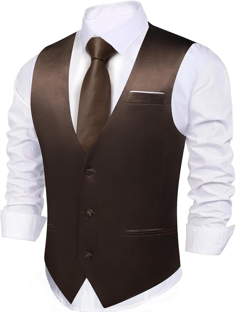 Barry.Wang Mens Satin Suit Vest Formal/Leisure V-neck 2 Pockets Wedding Party Tuxedo Waistcoat (XXL)
