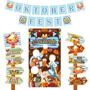 Pack of 5, 30Pcs Oktoberfest Photo Prop Banner Set-78 x 28 inches Bavarian German Throwing Theme Party Game Banner, Hanging Garland, Welcome Yard Signs, Ideal for Family Beer Theme Party Decor Backdrop Supplies
