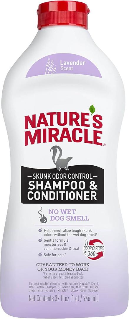 Nature's Miracle Skunk Odor Control Shampoo & Conditioner Lavender Scent 32 Ounces, Odor Control Formula