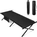 WLIVE Military Camping Cots for Adults, Portable Camping Bed with Carry Bag, Foldable Camp Cots for Sleeping with Side Pocket, Support 300Lbs, Black, 1 Position