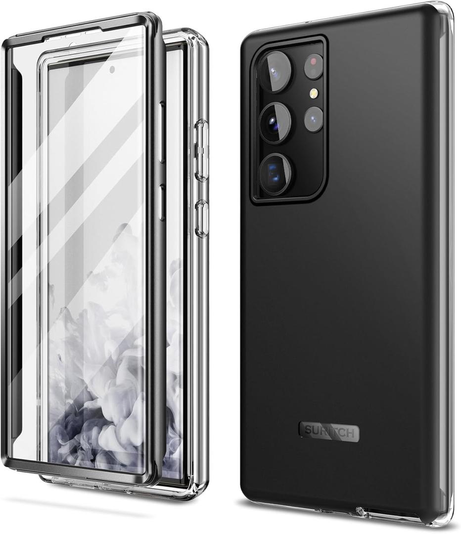 SURITCH for Samsung Galaxy S23 Ultra Case, [Built-in Screen Protector] [Dual-Layer Protection ] Full Protection Shockproof Rugged Bumper Phone Cover for Samsung S23 Ultra 6.8 Inch - Black