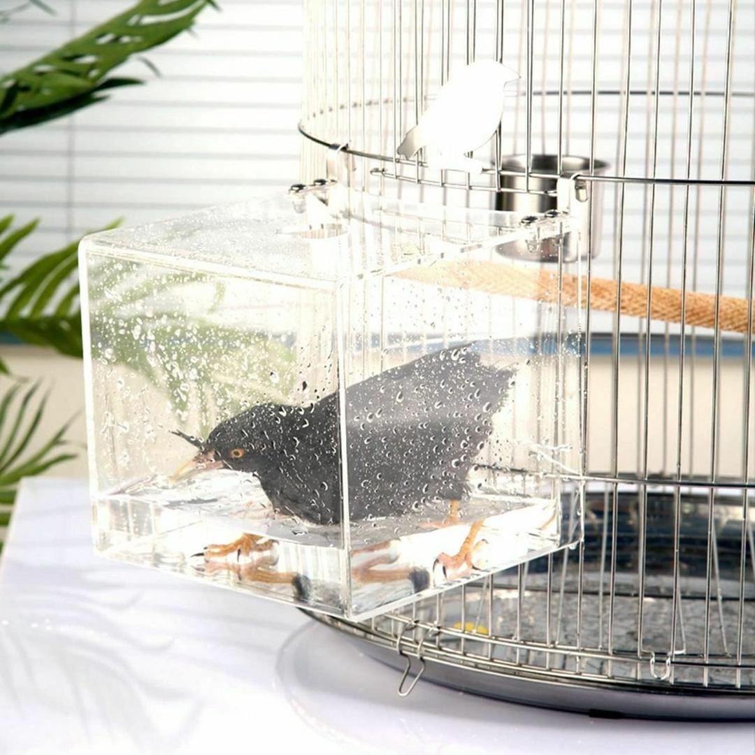 GURECOD Hanging Bird Bath Cube Bird Bathtub Bath Shower Box Bowl Cage Accessory for Little Bird Canary Budgerigar Parrots Crested Myna Cockatiel Lovebird Parakeet Bath (X L) (8.3 x 8.3 x 8.3 inch)