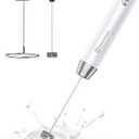 Maestri House Rechargeable Milk Frother with Stand, LunaFro Handheld Electric Foam Maker Waterproof Detachable Stainless Steel Whisk Drink Mixer Foamer for Lattes, Cappuccino (White)