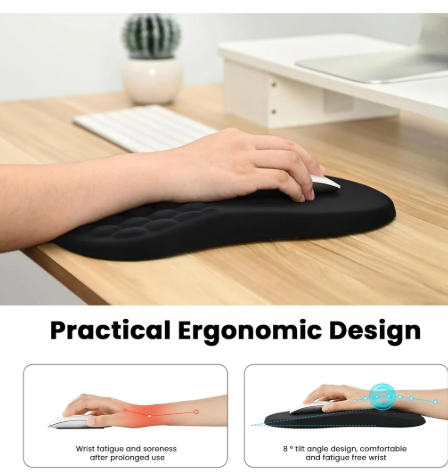 Ergonomic Mouse Pad, Mouse Pad Wrist Support & Keyboard Wrist Rest with Comfortable Memory Foam Massage Bulge Wrist Rest and Non-Slip PU Base for Pain Relief, Office, Home Black