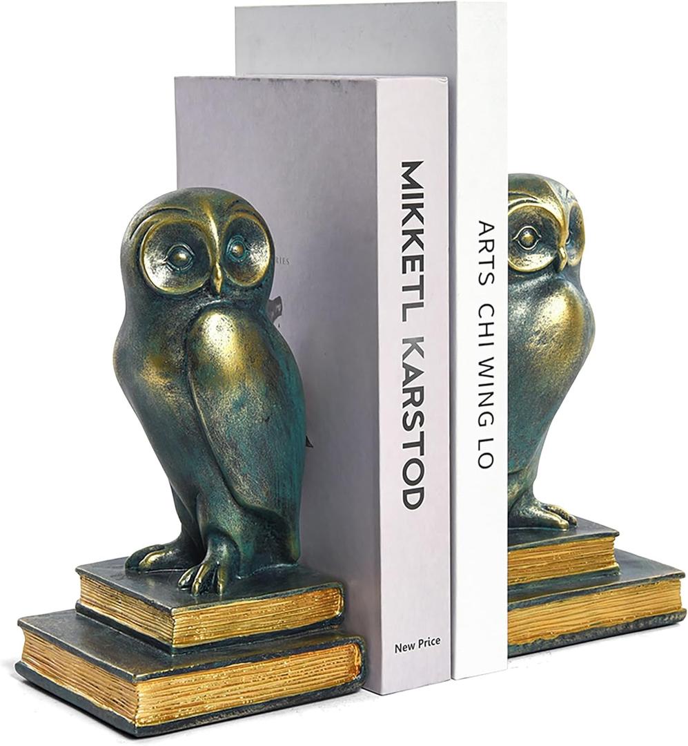 Book Ends for Shelves, Owl Decorative Bookends Bronze Bird Book Stopper Unique Kids Book Holders with Anti-Slip Base Luxurious Bookends for Kids Rooms Office Home Decor(Bronze)