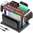 Switch 2 Dock Organizer Station with Joycon2 Charger, 4 Charging Dock for Switch2 Joycons, Storage for 16 Switch2 Games & 16 Game Cases, Pro Controllers & Switch 2 Console Dock Organizer Accessories