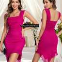 BeryLove Women's Summer Ruched Cocktail Party Dresses | Midi, Bodycon, Off the Shoulder, Ruffled, Club, Wedding, Formal WY001 Rose Red L (Pink, L)