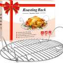 DePango Roasting Rack, Stainless Steel Oval Cooling Rack with Handle, Wire Rack with Integrated Feet, for Cooking, Grilling, Drying, 16.5”x11.5”
