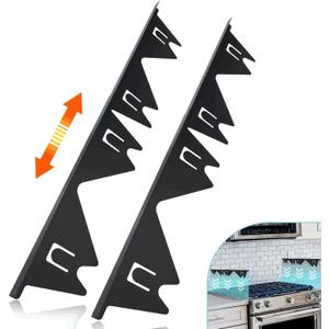 Stove Gap Covers Stainless Steel, 2 Pack Stove Gap Filler Easy Retractable Length 13.8" to 27.5", Width 0.79" Stove Gap Guards Range Trim Kit, Heat Resistant Guard Between Stove Top & Counter (Black)