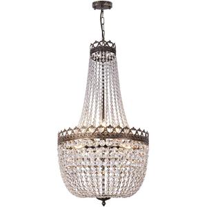 Wellmet Crystal Chandelier Lights, 9 Lights French Empire Chandelier Lighting High Ceiling Hanging Pendant Light Fixture for Dining Living Room Foyer Kitchen Bedroom, Antique Bronze 19.69'' W