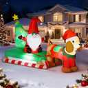 BLOOMWIN 8ft Long Gnome on Sleigh Christmas Inflatable Outdoor Decorations with Dachshund Weiner Dog Blow Up Yard Decor Built-in LED Lights