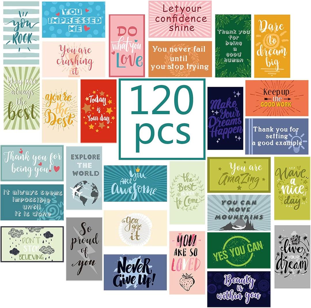 Outus 120 Pcs Motivational Encouragement Quote Cards Inspirational Kindness Appreciation Gratitude Business Encouragement Mini Note Cards, 30 Styles, 3.5 x 2 Inch(Bright Style)