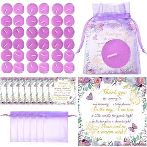 60 Sets Baby Shower Favors for Guests Little Cutie Party Favors 60 Pcs Tea Light Candles with 60 Thank Tags and 60 Return Gift Bags Cutie Baby Shower Decorations for Baby Gender Reveal Party (Purple)