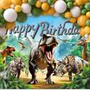 Newsely Dinosaur Birthday Backdrop 7Wx5H Photography Boy Dino Animals Cool Happy Birthday Park Theme Party Wildlife Background Green Tropical Jungle Decorations Banner Photo Booth Props Supplies