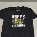 Boy's Minecraft Happy Birthday Steve and Alex T-Shirt (XS, Black)