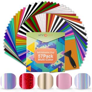 HTVRONT Permanent Vinyl - 57 Pack 12" x 12" Permanent Adhensive Vinyl Bundle Compatible with Cricut Cutting Machine, 52 Adhensive Sheets and 5 Transfer Tape Sets for Party Decoration, Stiker