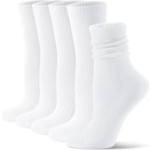 CS CELERSPORT Crew Socks for Women, 5 Pack Retro Cotton Casual Cushioned Slouchy Socks (White, S)