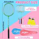 Woanger 8 Pcs Badminton Rackets Set with 12 Shuttlecocks, Lightweight Badminton Set of 4 for Adults Backyard Gym Beach Outdoor Games