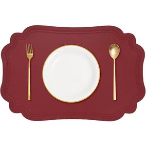 Uxcell Leather Embossed Placemats, Washable Heat Resistant Table Placemats, Coffee Place Mat for Kitchen Restaurant Dining Room, Wine Red