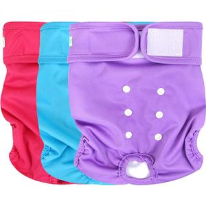 wegreeco Washable Reusable Premium Female Dog Diapers, Medium Large Small Dog Doggie Puppy & Doggy Diapers Female,Period Panties in Heat (Pack of 3, Large)