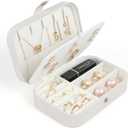 Travel Jewelry Box, Small Jewelry Organizer Boxes for Women Girls, 2 Layer Travel Jewlery Case, PU Leather Mini Portable Jewerly Storage Display Holder for Earrings, Ring, Necklaces, Bracelets - White