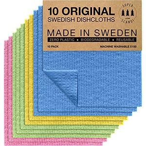 SUPERSCANDI 7 Pack Reusable Cleaning Cloths - 100% Biodegradable & Compostable | Washable Swedish Dishcloth - Food-Safe & Plastic-Free | Kitchen Cloth Suitable for Any Surface, Pink Green Blue