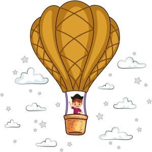 Joyful Hot Air Balloon Wall Decal Happy Cute Boy Waving in Hot Air Balloon Size: 40 Inch X 40 Inch