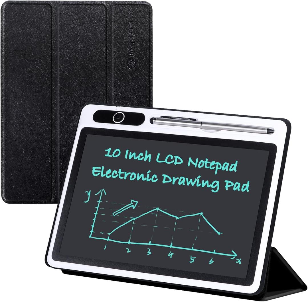 10 inch LCD Writing Tablet Electronic Writing Notebook with PU Protective Cover Erasable Drawing Pad Gift for Kids Adults at Home School Office(Black