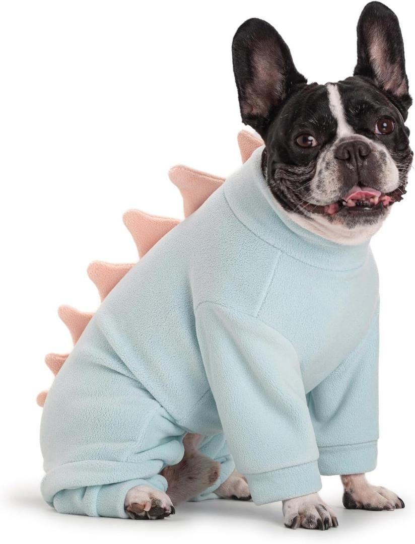 Halloween Fleece Dinosaur Dog Pajamas Adorable Costume French Bulldog Holiday Outfit Pet Cute Puppy Hoodie Cosplay Animal Costume for Small Medium Dog Christmas Winter Coat (L, Blue)
