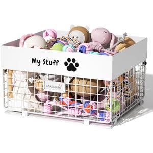 Dog Toy Box- Metal Large Dog Toy basket for Small Dog - Dog Toy Storage Bin for Pet - Personalized Large Dog Toy Basket for Puppy and Pet- Dog Toy Organizer Holder Boxes for Living Room (white)