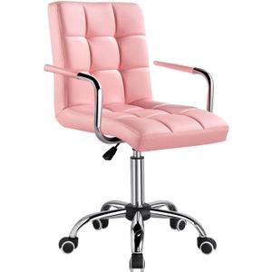 Yaheetech Modern PU Leather Desk Office Chairs with Wheels/Armrests Height Adjustable Home Computer Executive Chair on Wheels 360 Swivel, Pink