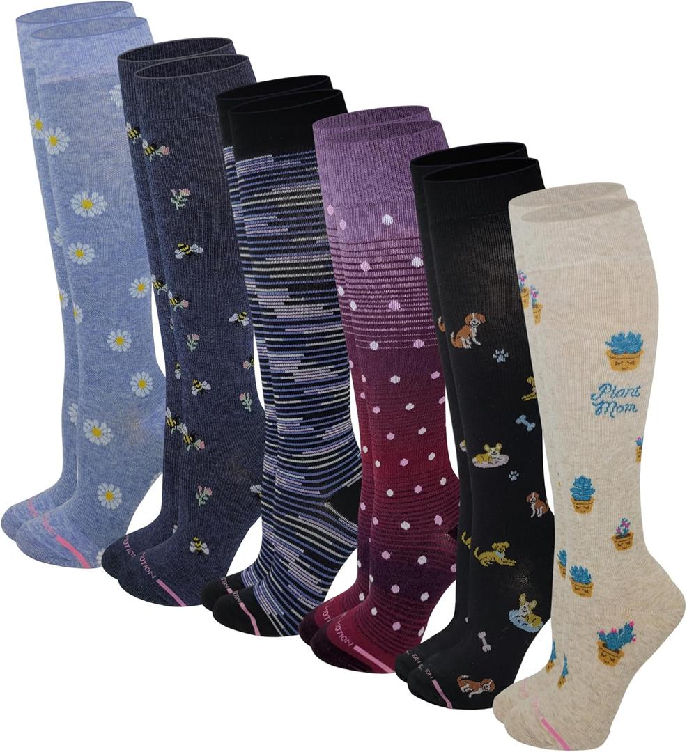 Dr. Motion Women 6 pairs pack everyday Graduted compression knee high socks (9-11, Assorted #Bg)