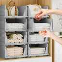 Stackable Plastic Storage Drawers for Closet Organizers and Storage, Open Storage Bins Closet Shelf Clothes Organizer for Closet Wardrobe (5, Grey)