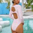 One Piece Bathing Suit for Women Long Sleeve High Cut Back Tie Knot Swimsuit Scoop Neck Cutout Athletic Swimwear (S)