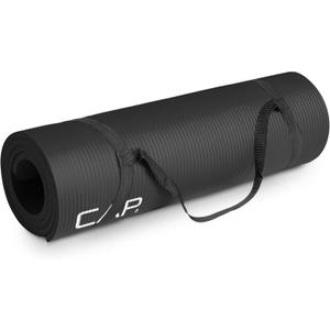 CAP Barbell 1/2-Inch High Density Exercise Yoga Mat with Strap | Multiple Options (Black)