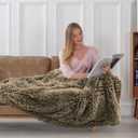 Tuddrom Decorative Extra Soft Faux Fur Throw Blanket 70"x78",Solid Reversible Fuzzy Lightweight Long Hair Shaggy Blanket,Fluffy Cozy Plush Fleece Comfy Microfiber Blanket for Couch Sofa Bed,Brown
