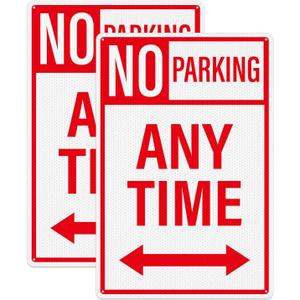 12" 18" No Parking Any Time Signs 2 Pack Reflective Aluminum | Rust-Free Metal, Easy Mount, Fade-Resistant, Double Arrow, Waterproof Signage for Driveway, Private Road, Fire Lane