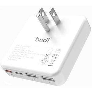 BUDI Flat USB C Wall Charger, 34W 4-Port Slim USB Wall Charger, Fast Charging Block with 20W Port Power Delivery and Dual Type-C for iPhone 16/15/14/13/12/11/Pro Max/XS/XR/8/7,Tablets