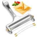 Cheese Slicer Wire - Sharp & Strong Stainless Steel Cheese Cutter Handheld with 2 Extra Wires, Slice Tickness Adjuster, Comfortable Handle & Dishwasher Safe, for Mozzarella, Cheddar & Gruyere Slicing