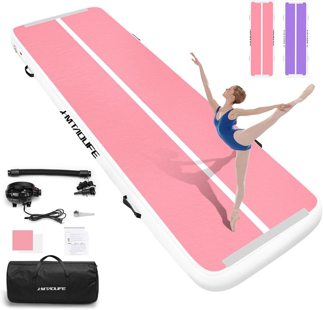 Inflatable Air Gymnastics Mat Tumble Track, 6.6/10/13/16/20ft Tumbling Mat Air Tumbling Track, Air Training Mat with Air Pump for Home/Water Fun/Gym/Yoga/Training/Cheerleading (Purple/Pink)