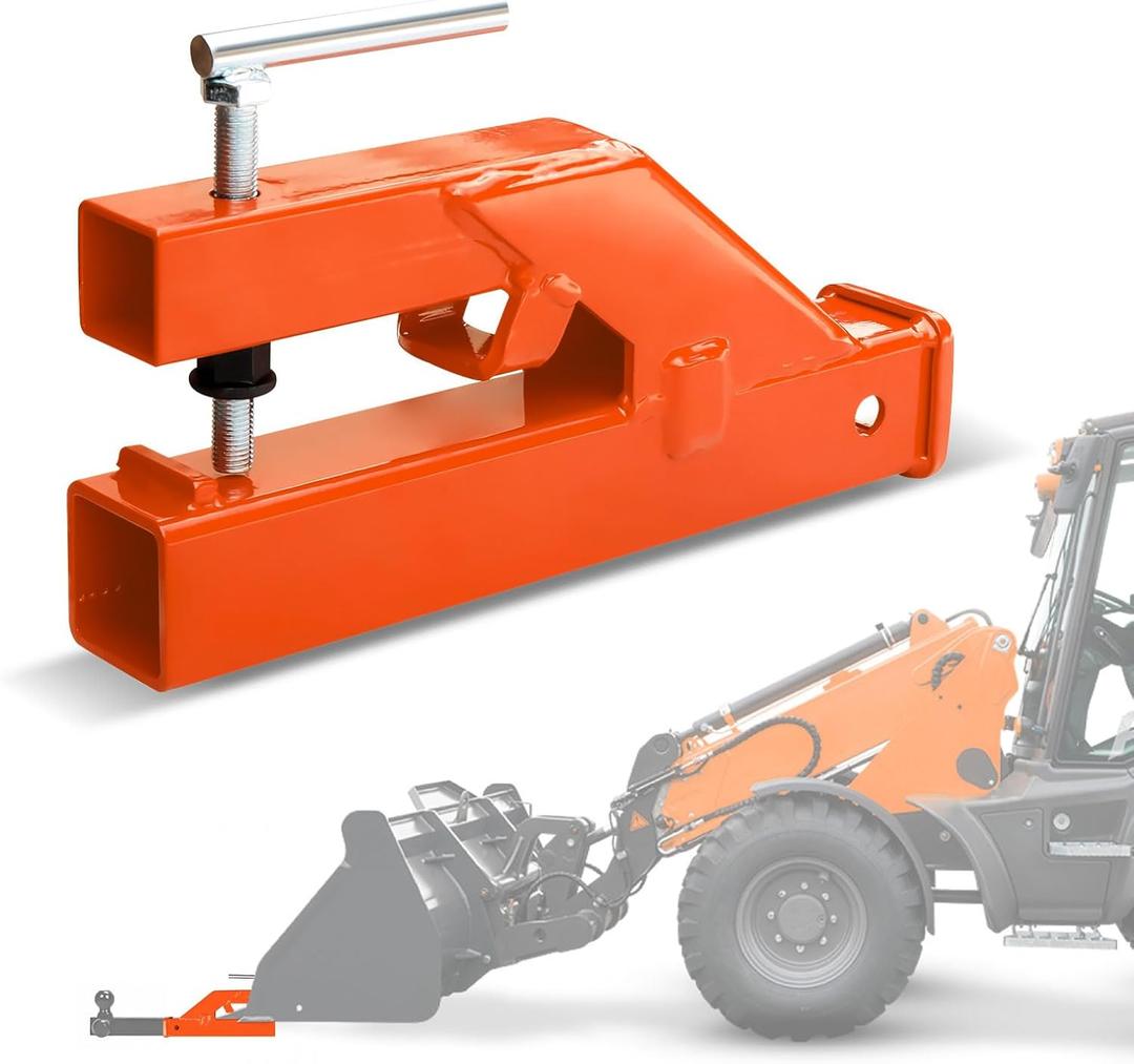 Bucket Hitch Receiver for Tractor Clamp On Trailer Hitch Receiver 2" Ball Mount Adapter Compatible with Deere Bobcat, Orange