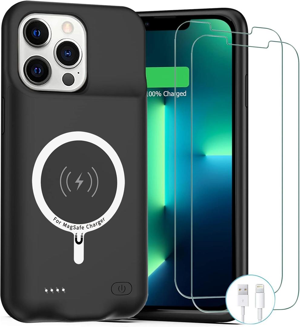 Battery Case for iPhone 13 Pro Max, 12000mAh Rechargeable Portable Charging Case with Wireless Charging Compatible for iPhone 13 Pro Max (6.7 inch) with CarPlay Battery Pack Charger Case (Black)