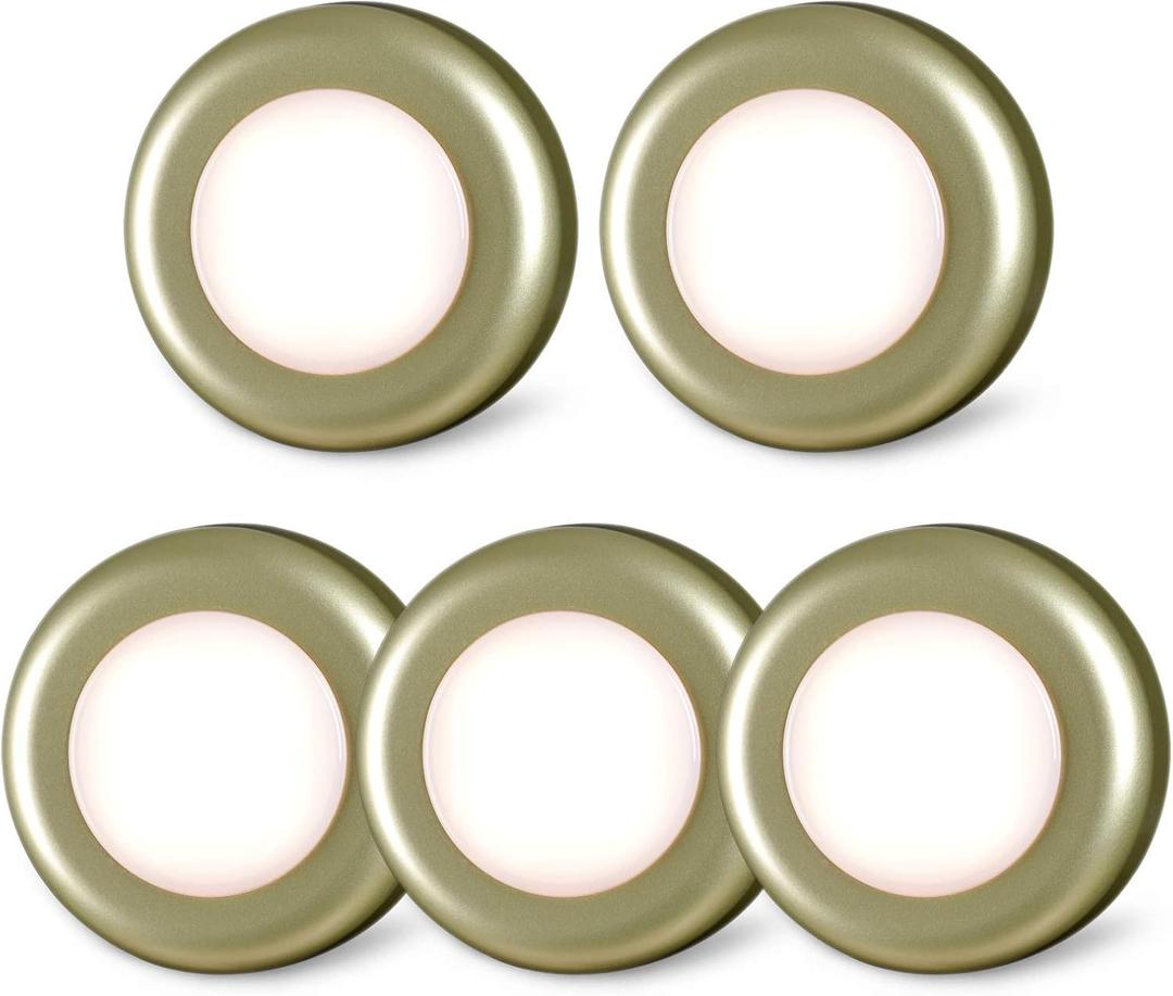 STAR-SPANGLED 5 Pack 2.8 Push Tap Lights, Stick on Touch Puck Lights AAA Battery Operated, LED Sticky Button Lamps for Classroom, Kitchen, Under Cabinet, Closet (Golden, Warm White)